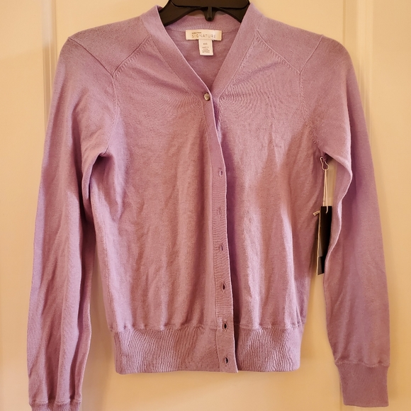Signature V-Neck Cashmere & Cotton Cardigan in Purple Betta Size XXS - Picture 4 of 6